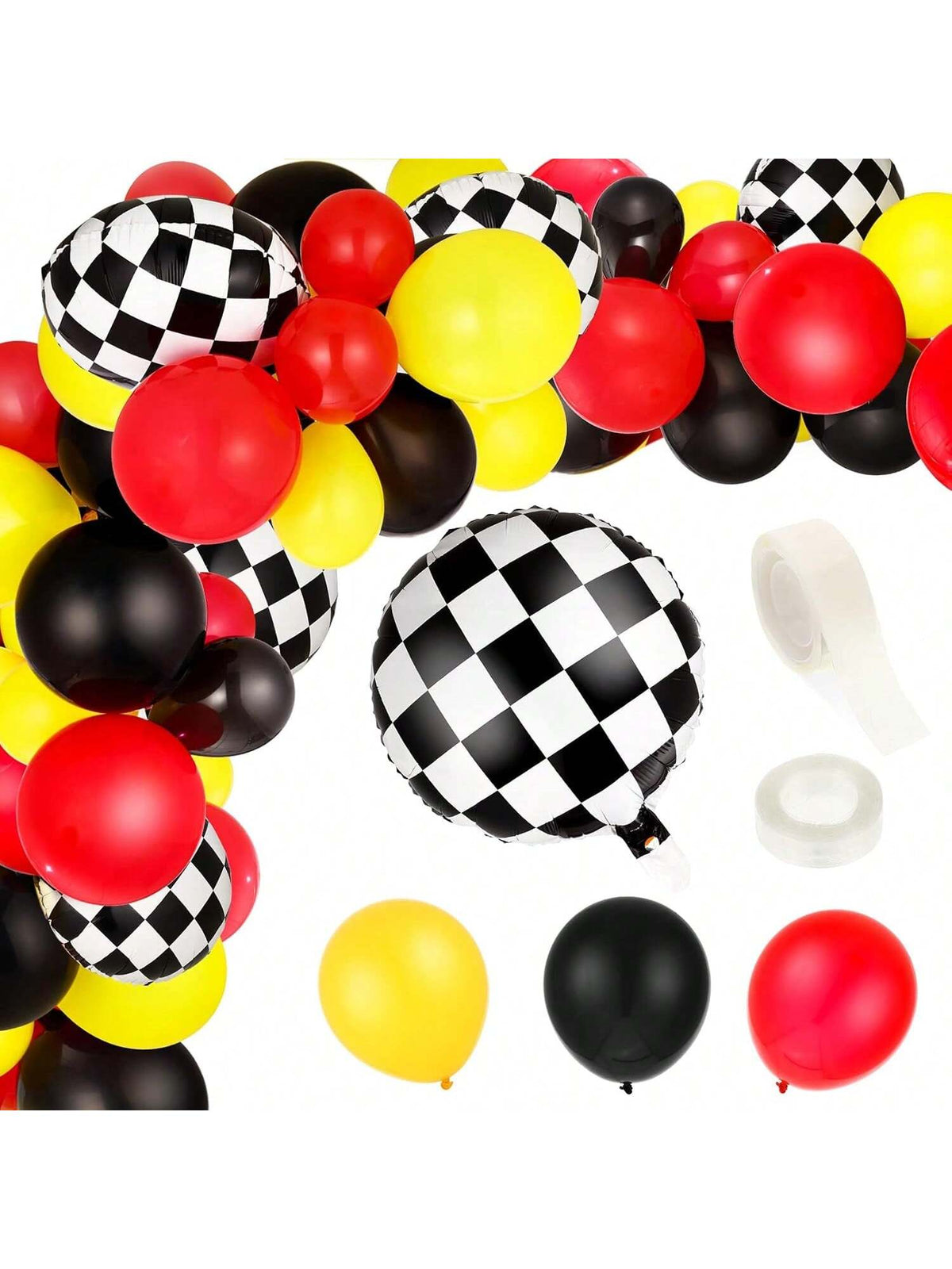 121pcs Race Car Balloon Garland for Checkered Theme Birthday Party
