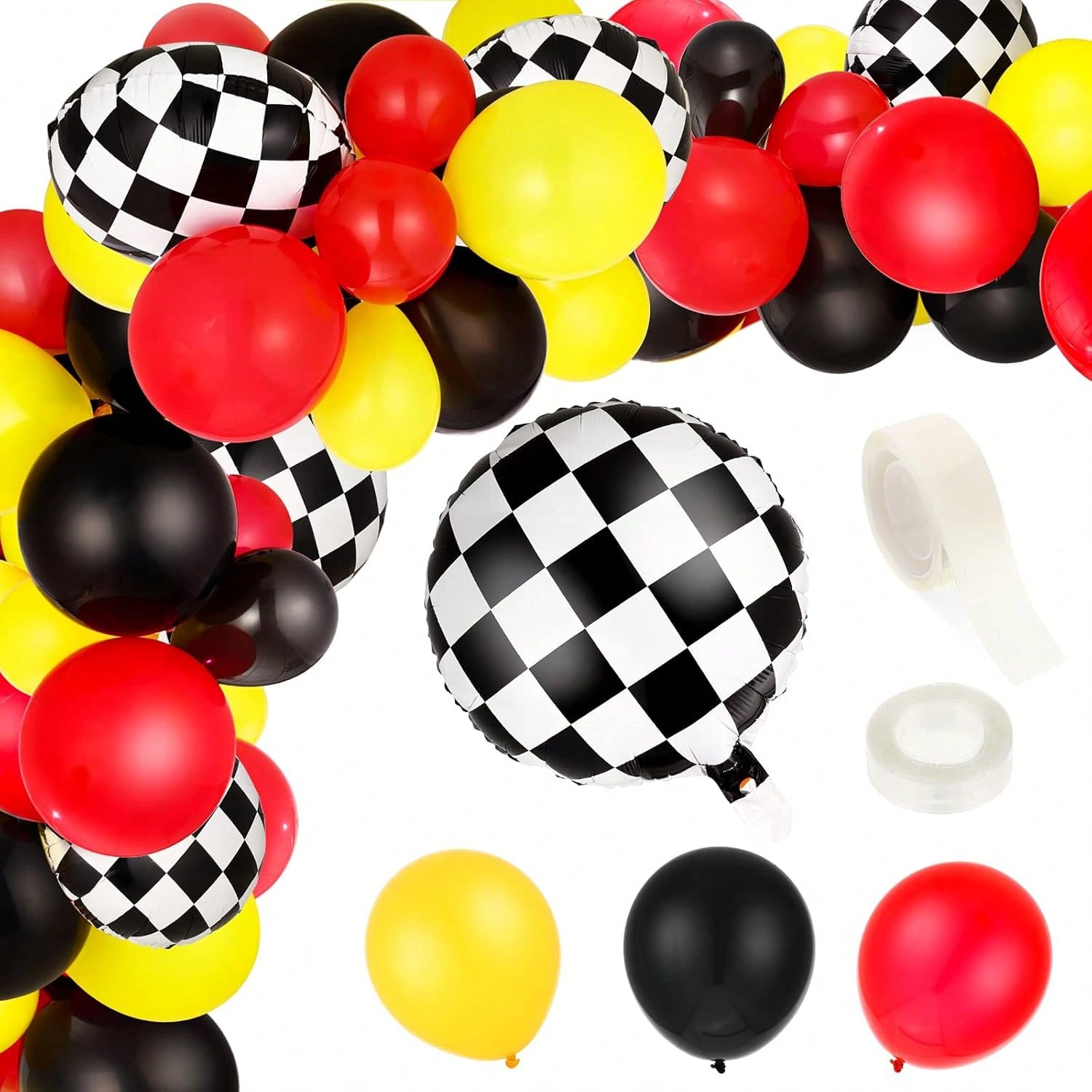 121pcs Race Car Balloon Garland for Checkered Theme Birthday Party