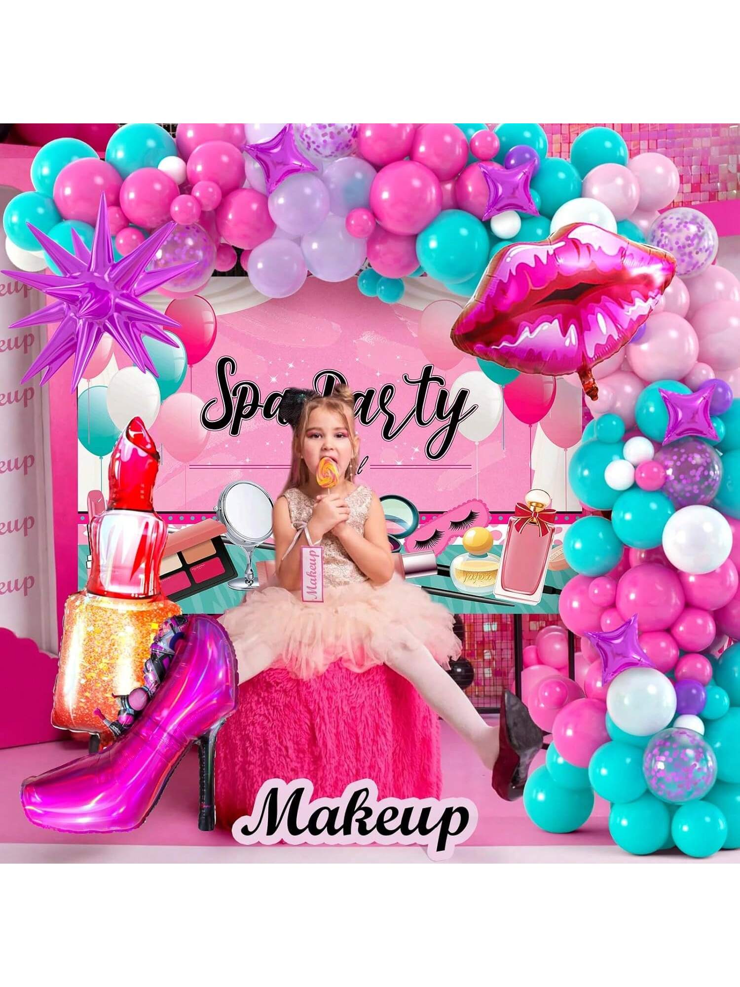 127PCS Spa Party Supplies Makeup Birthday Balloons Garland & Foil Decor