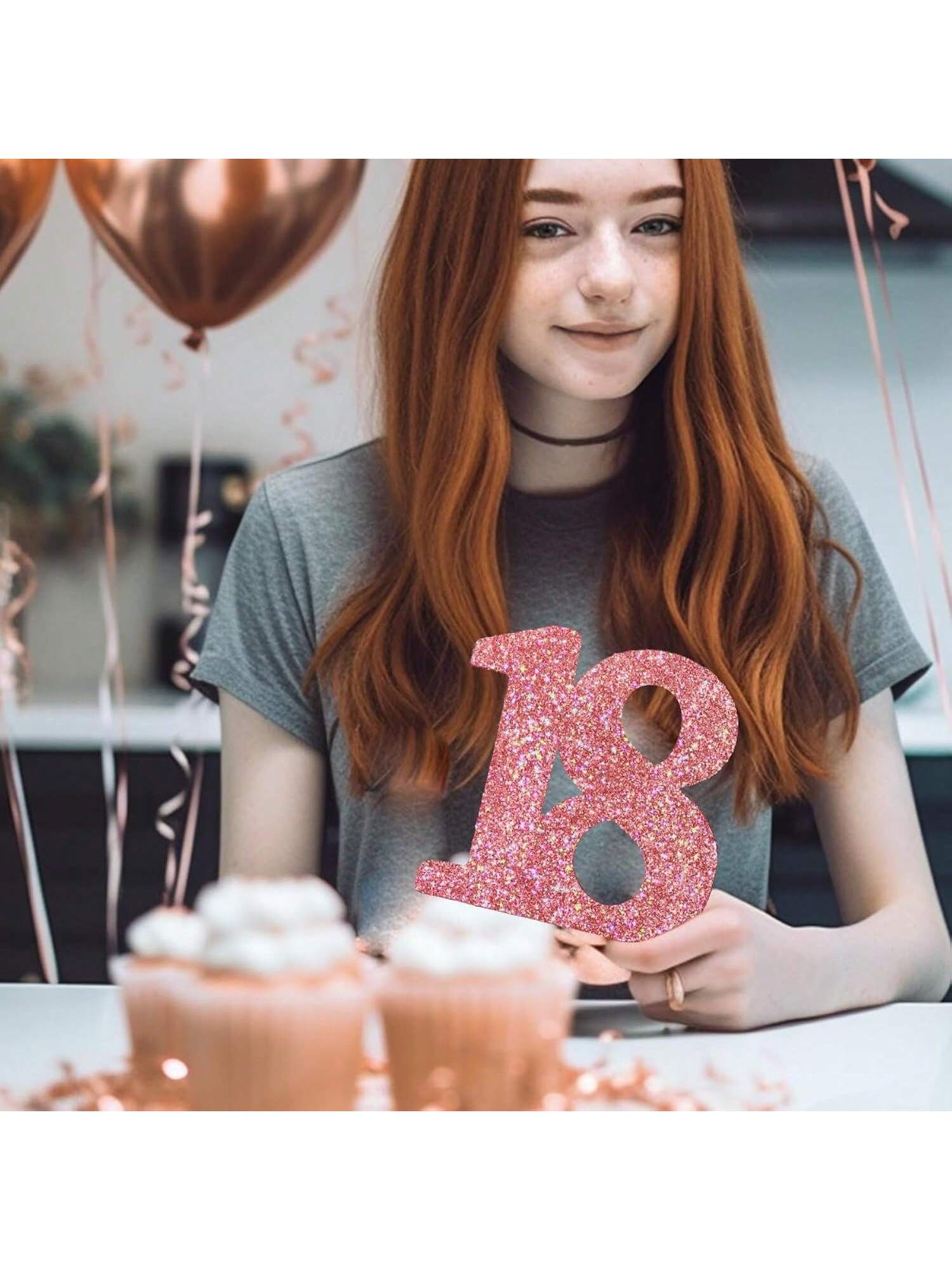 18th Birthday Rose Gold Glitter Number 18 Table Centerpiece Decor