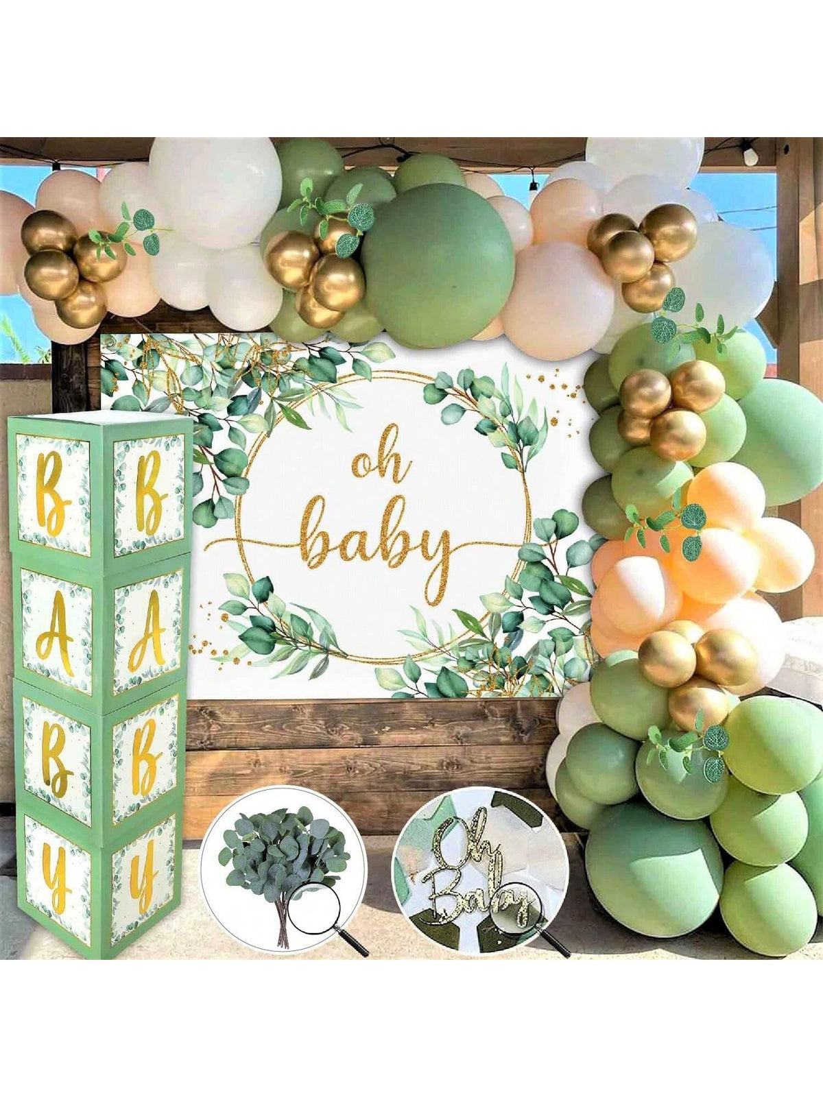263pcs Sage Green Gender Neutral Shower Decor with Balloon Garland and Banner