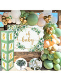 263pcs Sage Green Gender Neutral Shower Decor with Balloon Garland and Banner