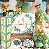263pcs Sage Green Gender Neutral Shower Decor with Balloon Garland and Banner