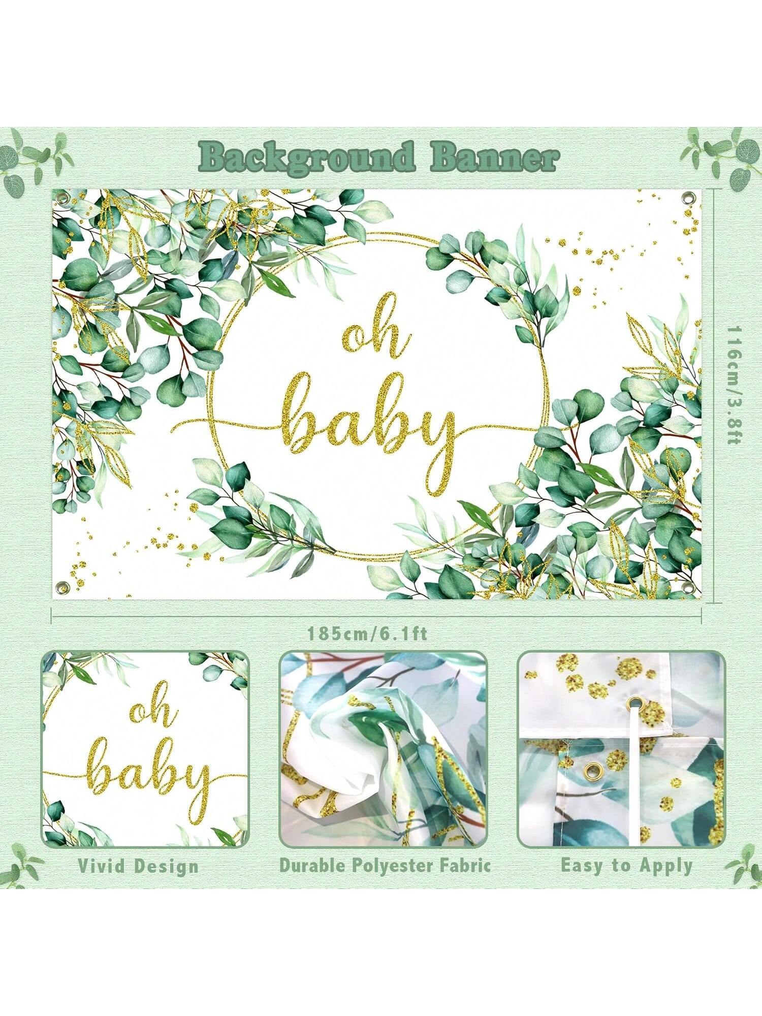 263pcs Sage Green Gender Neutral Shower Decor with Balloon Garland and Banner