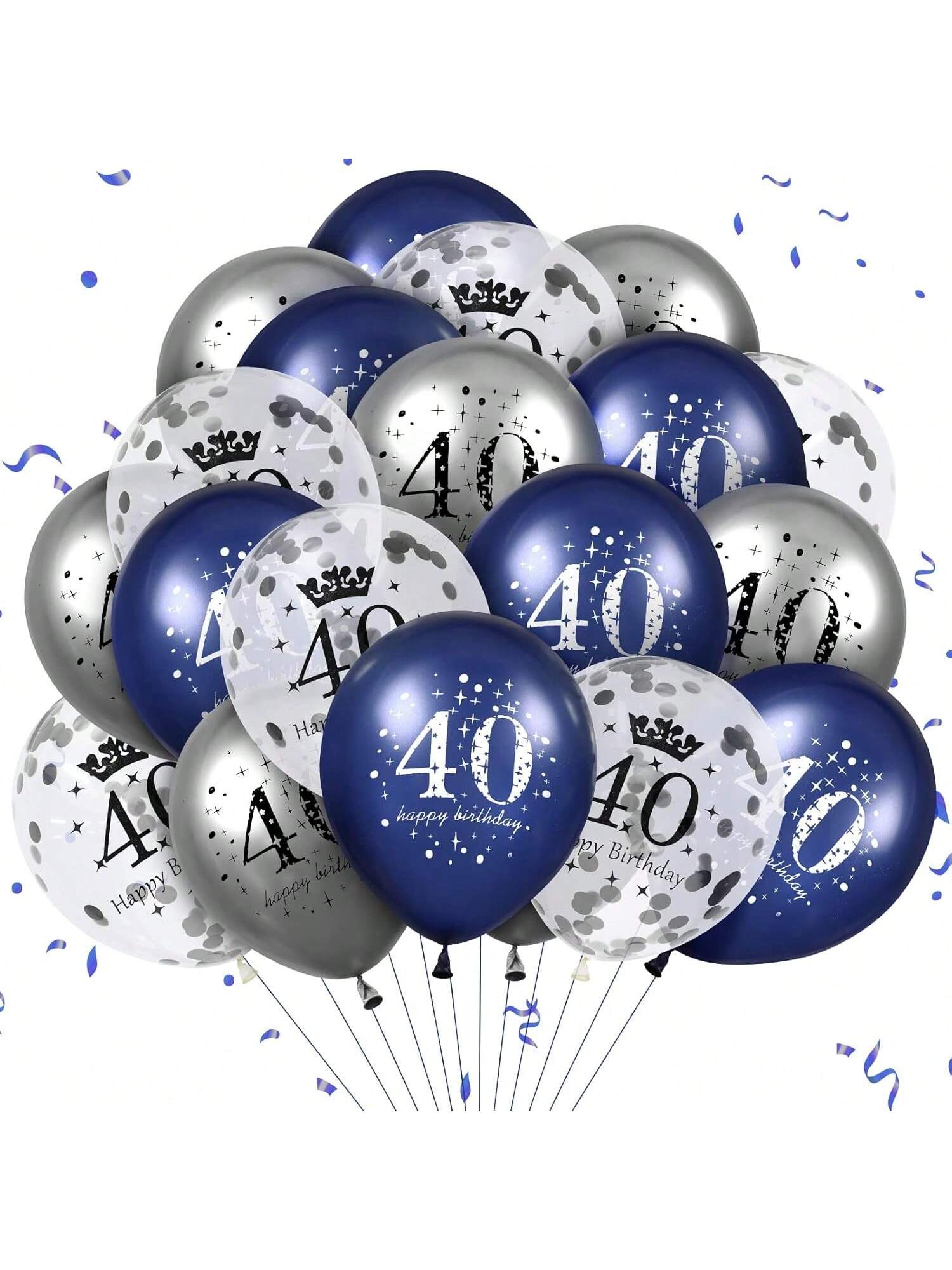 40PCS Navy Blue Silver 40th Birthday Latex Balloons Party Anniversary Decor