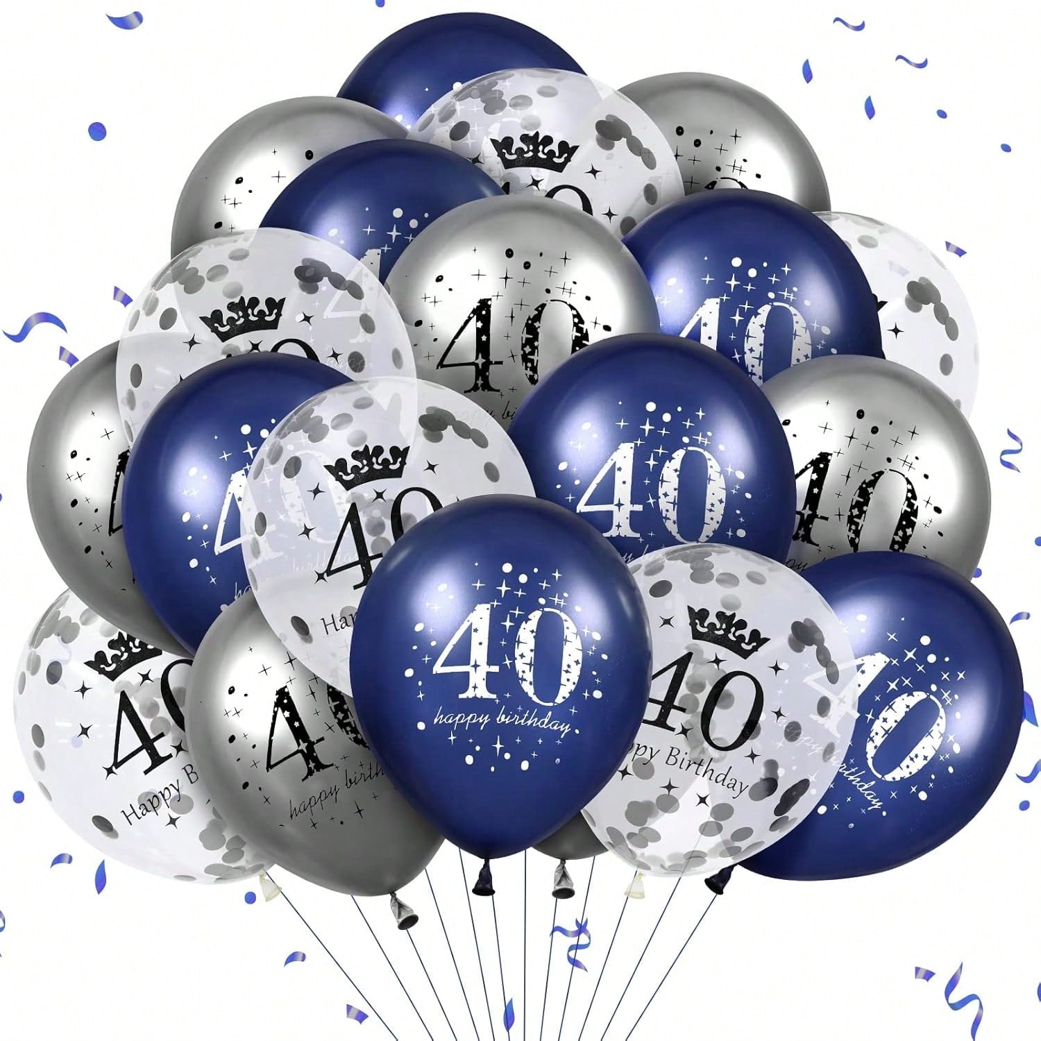 40PCS Navy Blue Silver 40th Birthday Latex Balloons Party Anniversary Decor