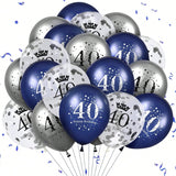40PCS Navy Blue Silver 40th Birthday Latex Balloons Party Anniversary Decor