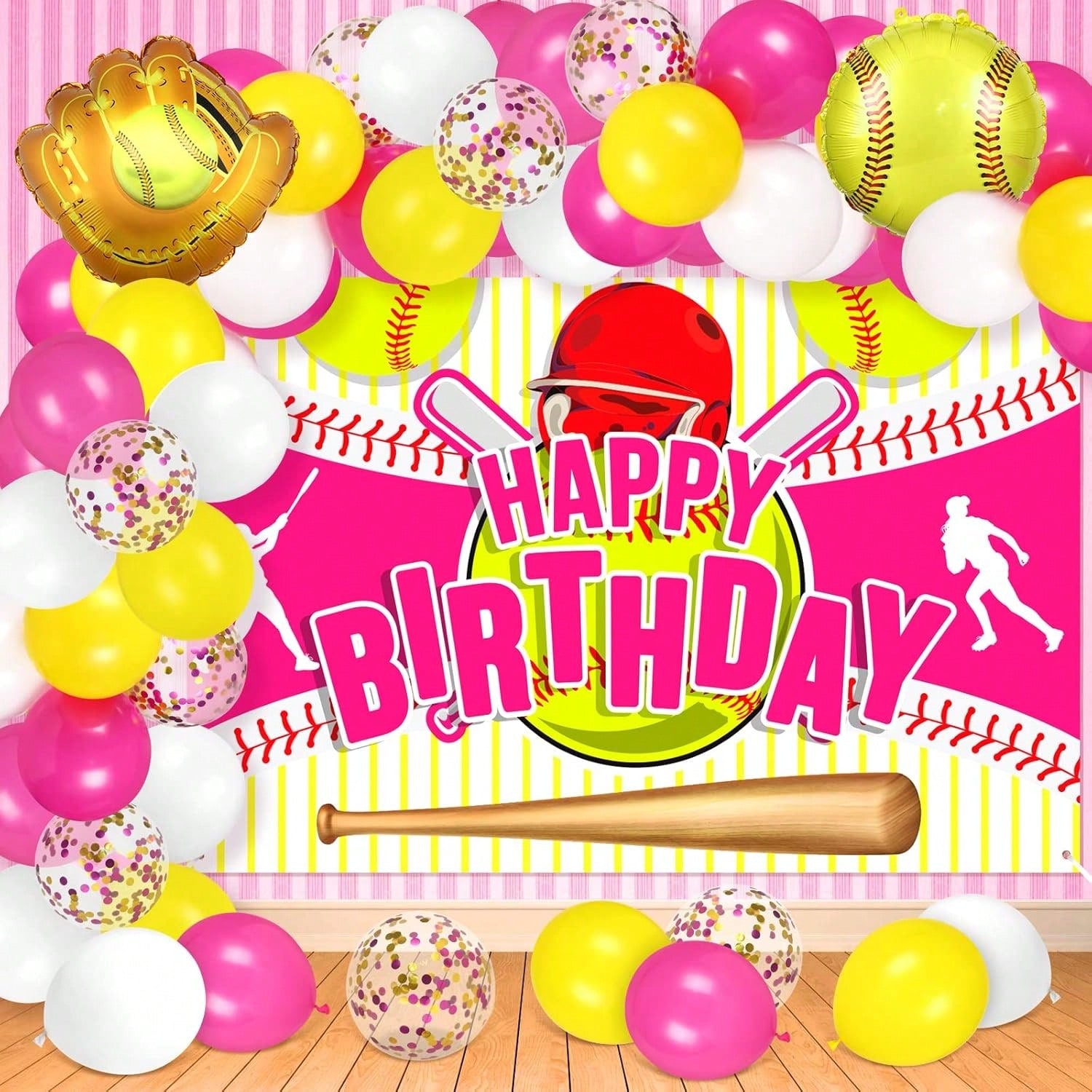 43PCS Softball Banner & 42PCS Balloons Garland Kit Sport Birthday Decor