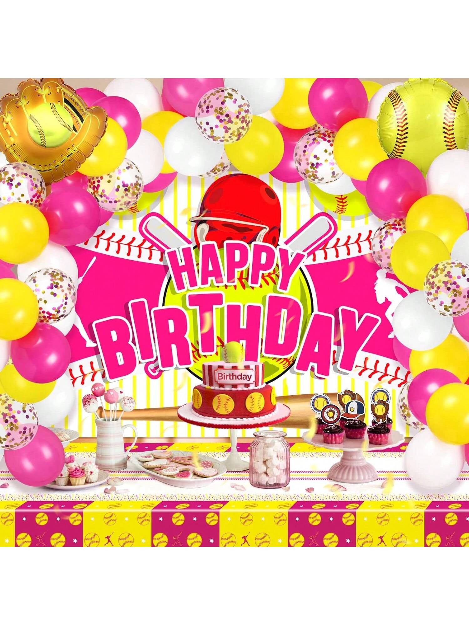 43PCS Softball Banner & 42PCS Balloons Garland Kit Sport Birthday Decor