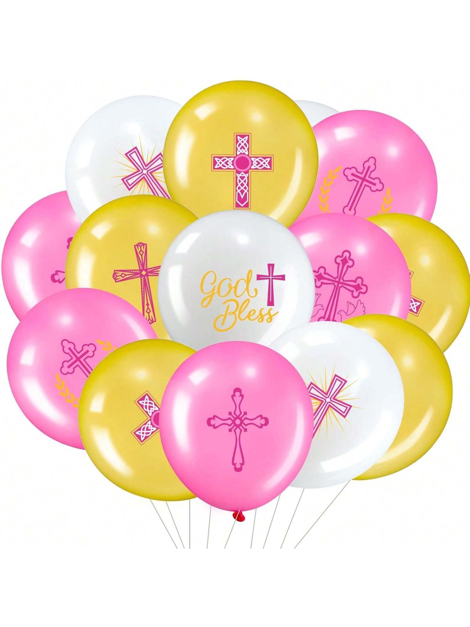 45PCS God Bless 12" Baptism Cross Balloons Christian Christening Party Decor