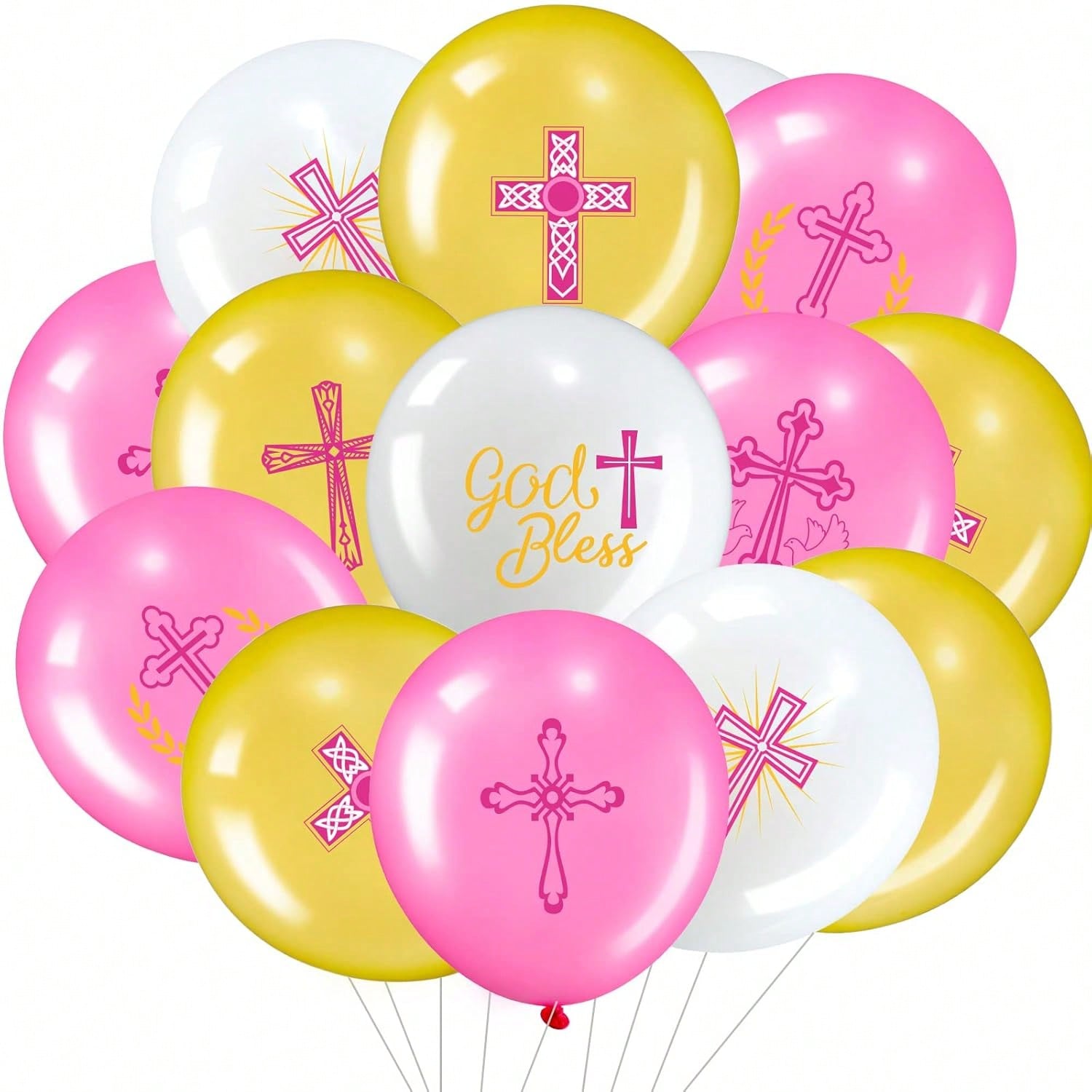 45PCS God Bless 12" Baptism Cross Balloons Christian Christening Party Decor