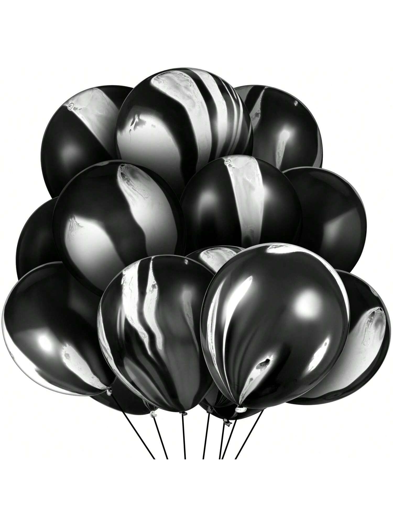 50-Pc Black and White Marble 12-Inch Balloons for Parties Weddings and Halloween