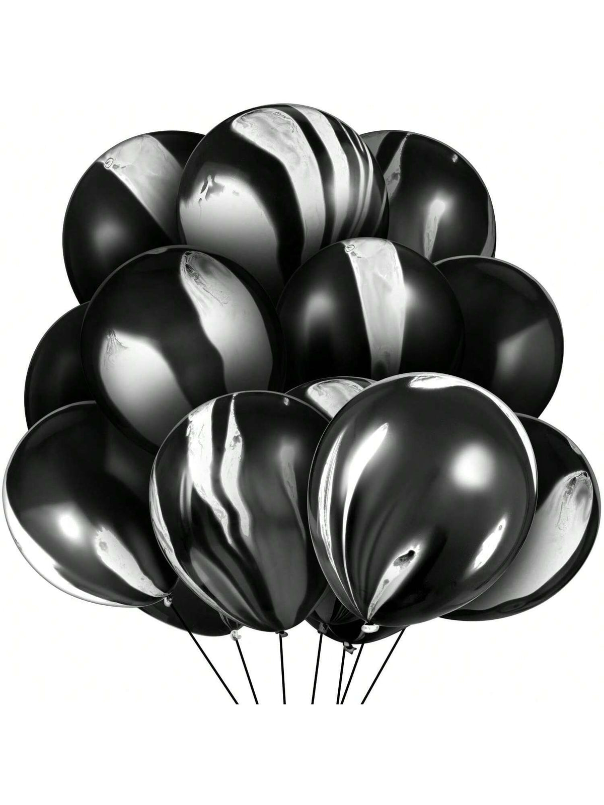 50-Pc Black and White Marble 12-Inch Balloons for Parties Weddings and Halloween