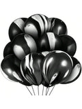 50-Pc Black and White Marble 12-Inch Balloons for Parties Weddings and Halloween
