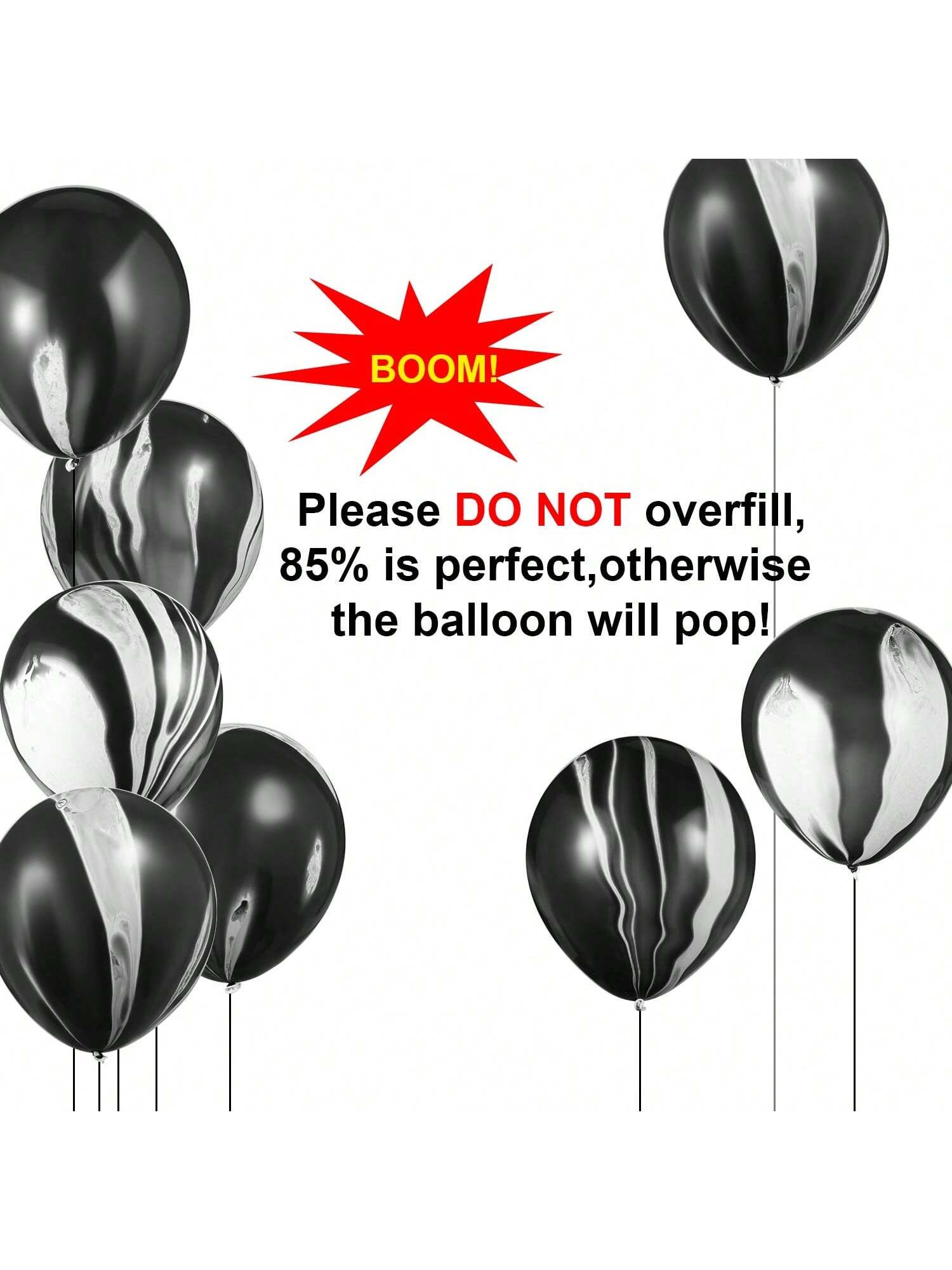 50-Pc Black and White Marble 12-Inch Balloons for Parties Weddings and Halloween
