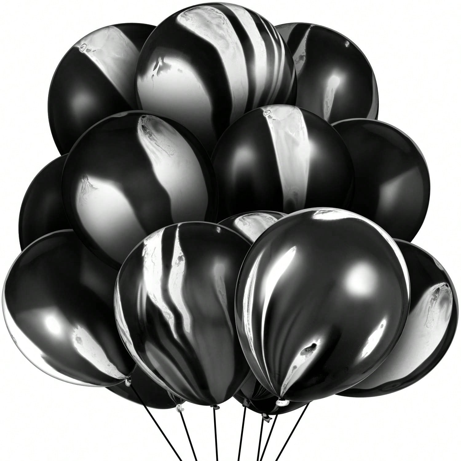 50-Pc Black and White Marble 12-Inch Balloons for Parties Weddings and Halloween