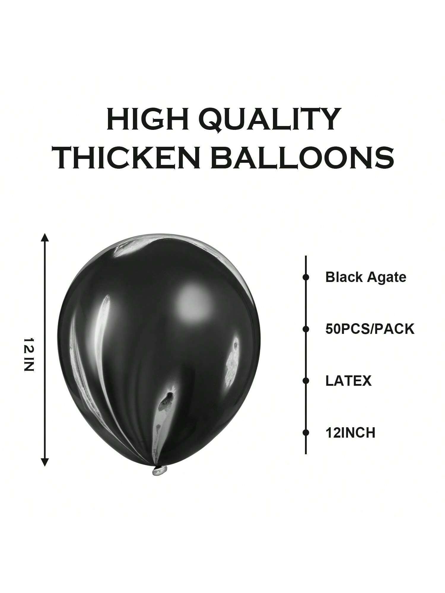 50-Pc Black and White Marble 12-Inch Balloons for Parties Weddings and Halloween