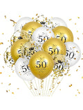 50th Birthday Balloon Set 15-Piece White Gold Confetti 12-Inch for Party Decor