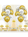 50th Birthday Balloon Set 15-Piece White Gold Confetti 12-Inch for Party Decor