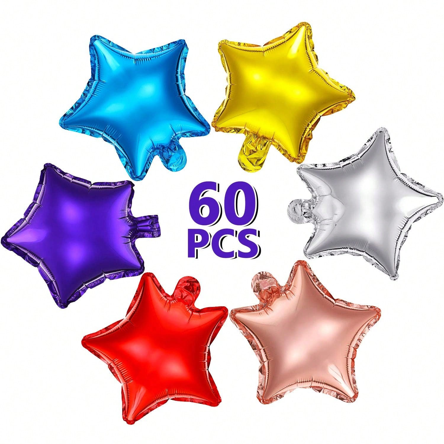 60PCS 10" Colorful Star Foil Balloons Shower Gender Reveal Wedding Decor