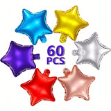 60PCS 10" Colorful Star Foil Balloons Shower Gender Reveal Wedding Decor