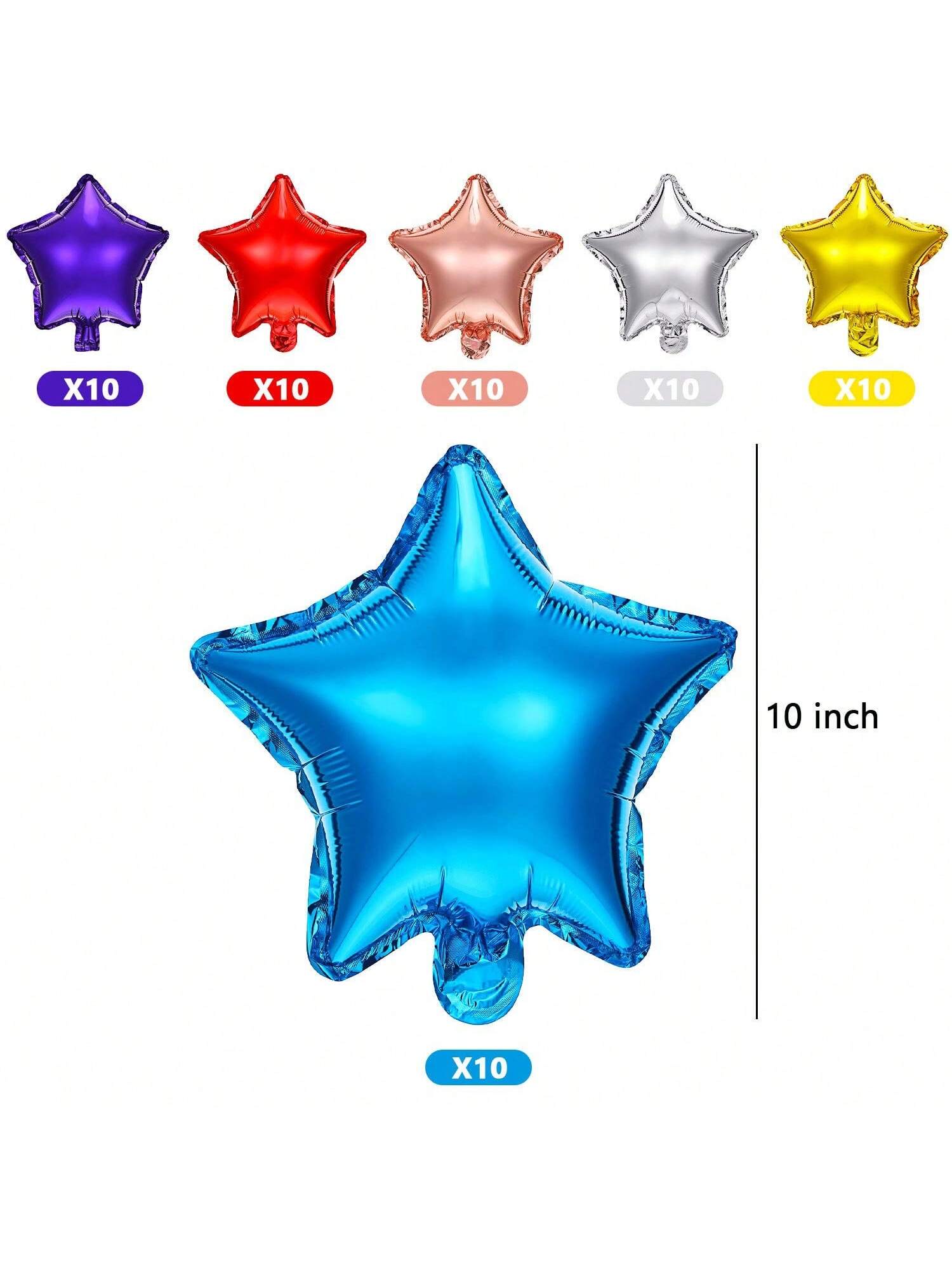 60PCS 10" Colorful Star Foil Balloons Shower Gender Reveal Wedding Decor