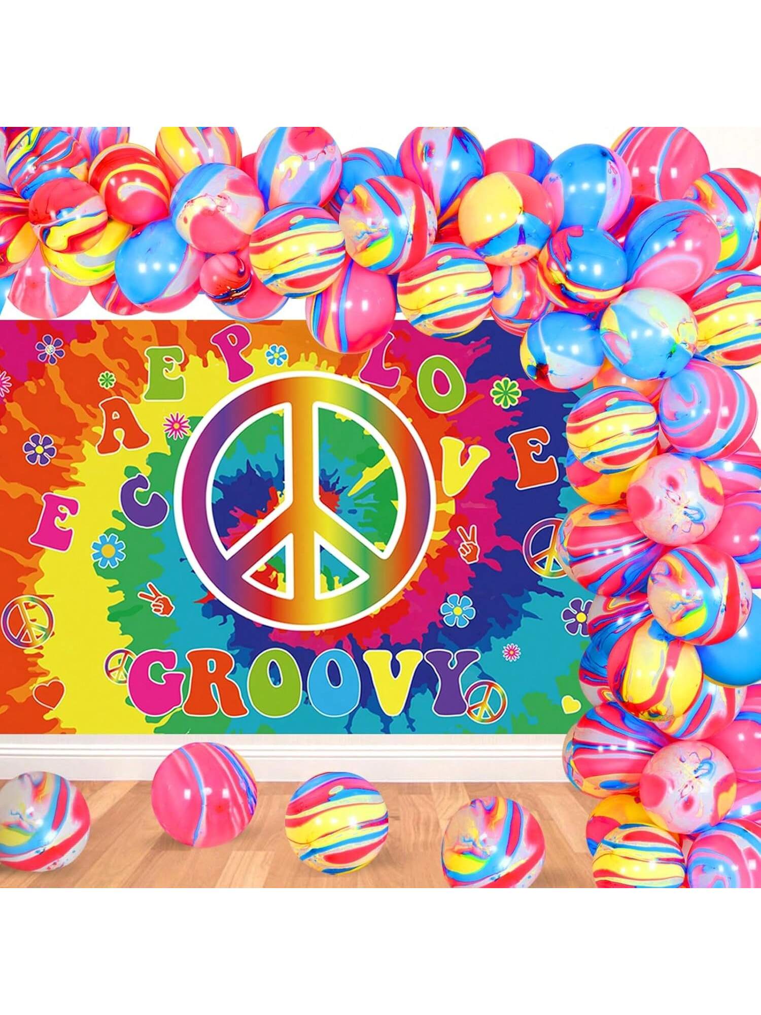 60s Hippie Party Decorations Tie Dye Balloon Garland Photo Backdrop