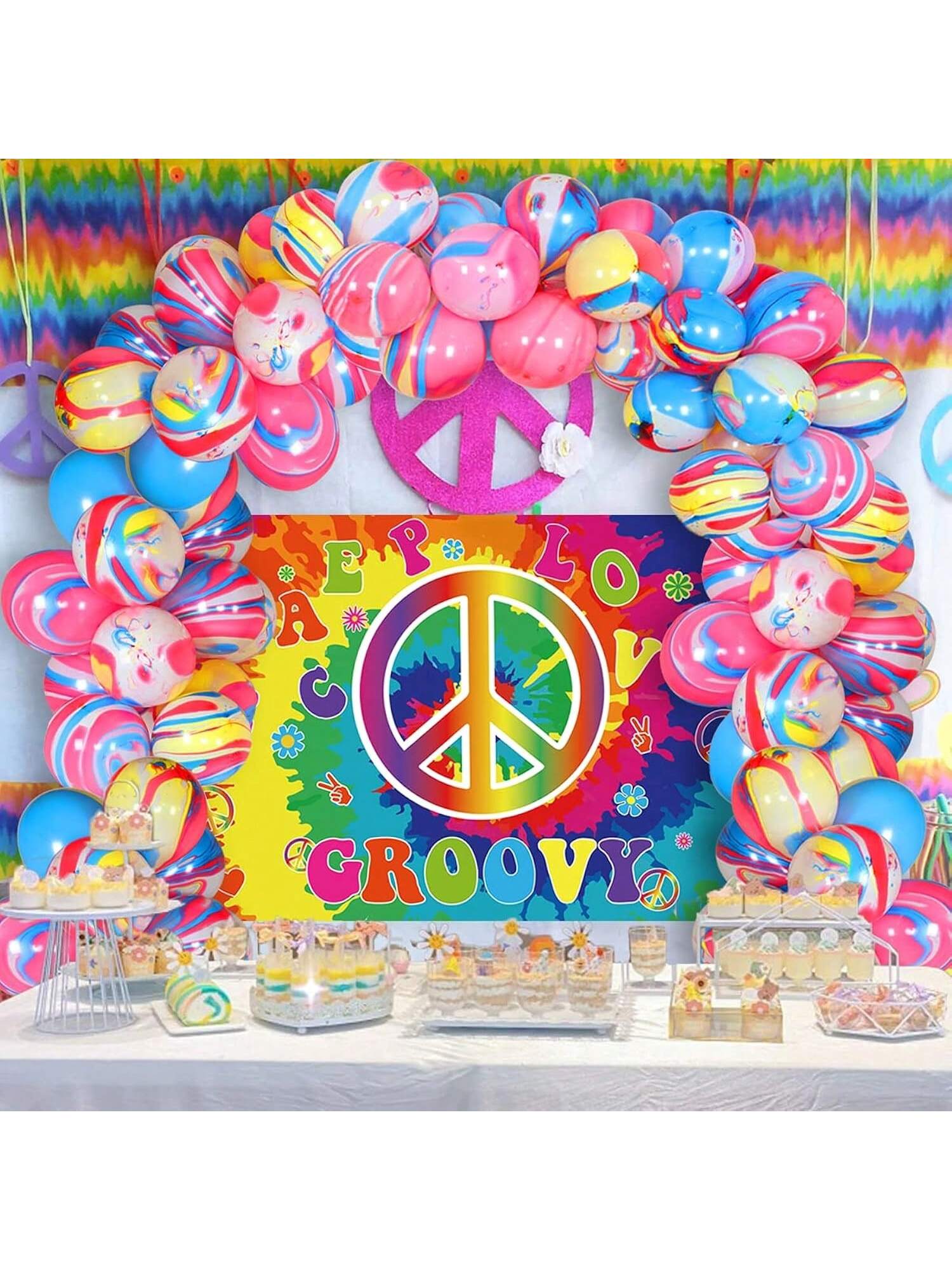 60s Hippie Party Decorations Tie Dye Balloon Garland Photo Backdrop