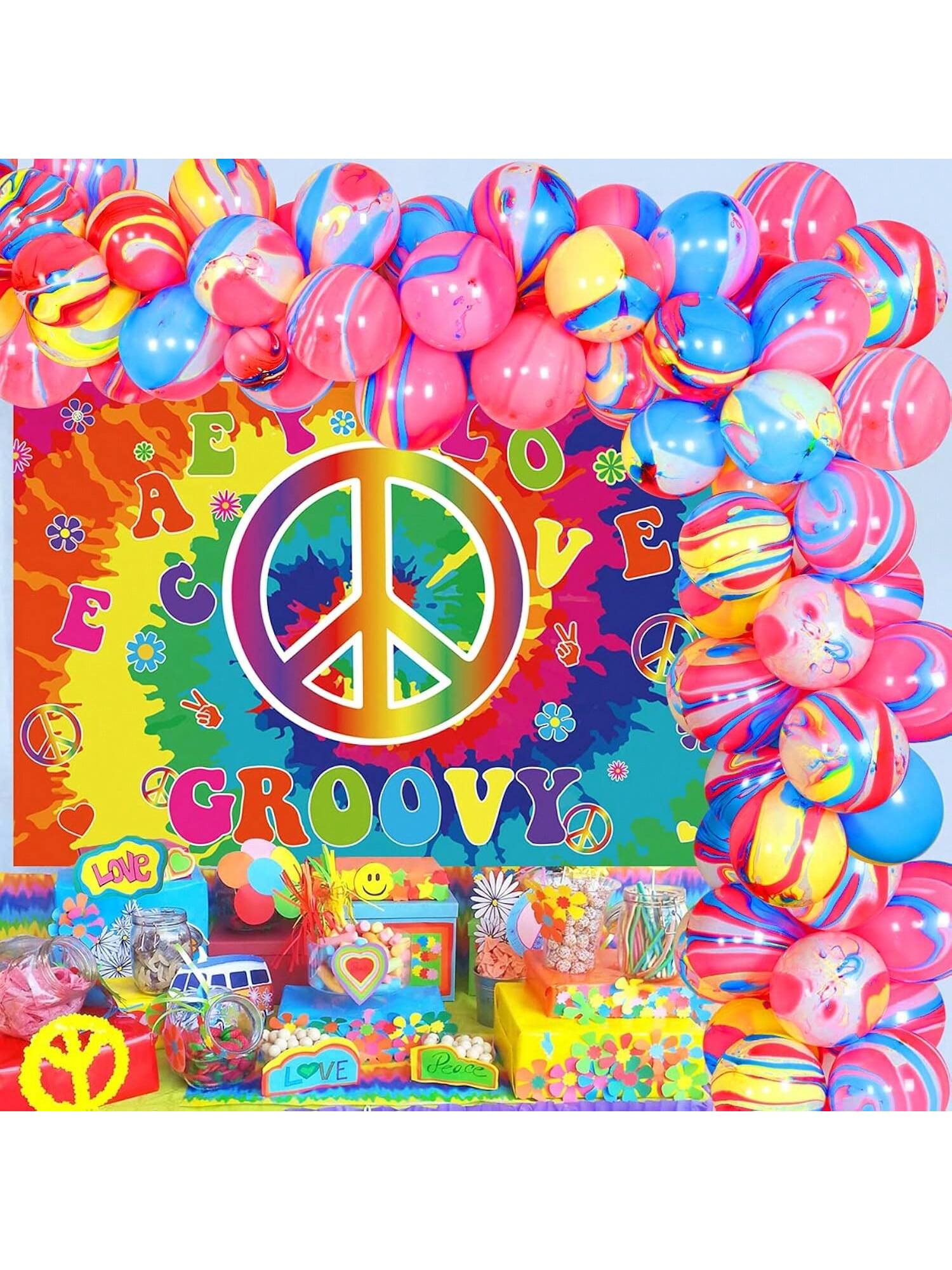60s Hippie Party Decorations Tie Dye Balloon Garland Photo Backdrop