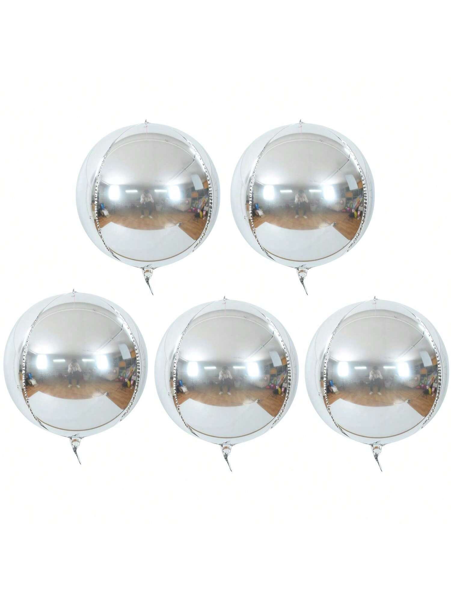 8PCS 22" Silver 4D Giant Round Foil Balloons Mirror Metallic Party Decor