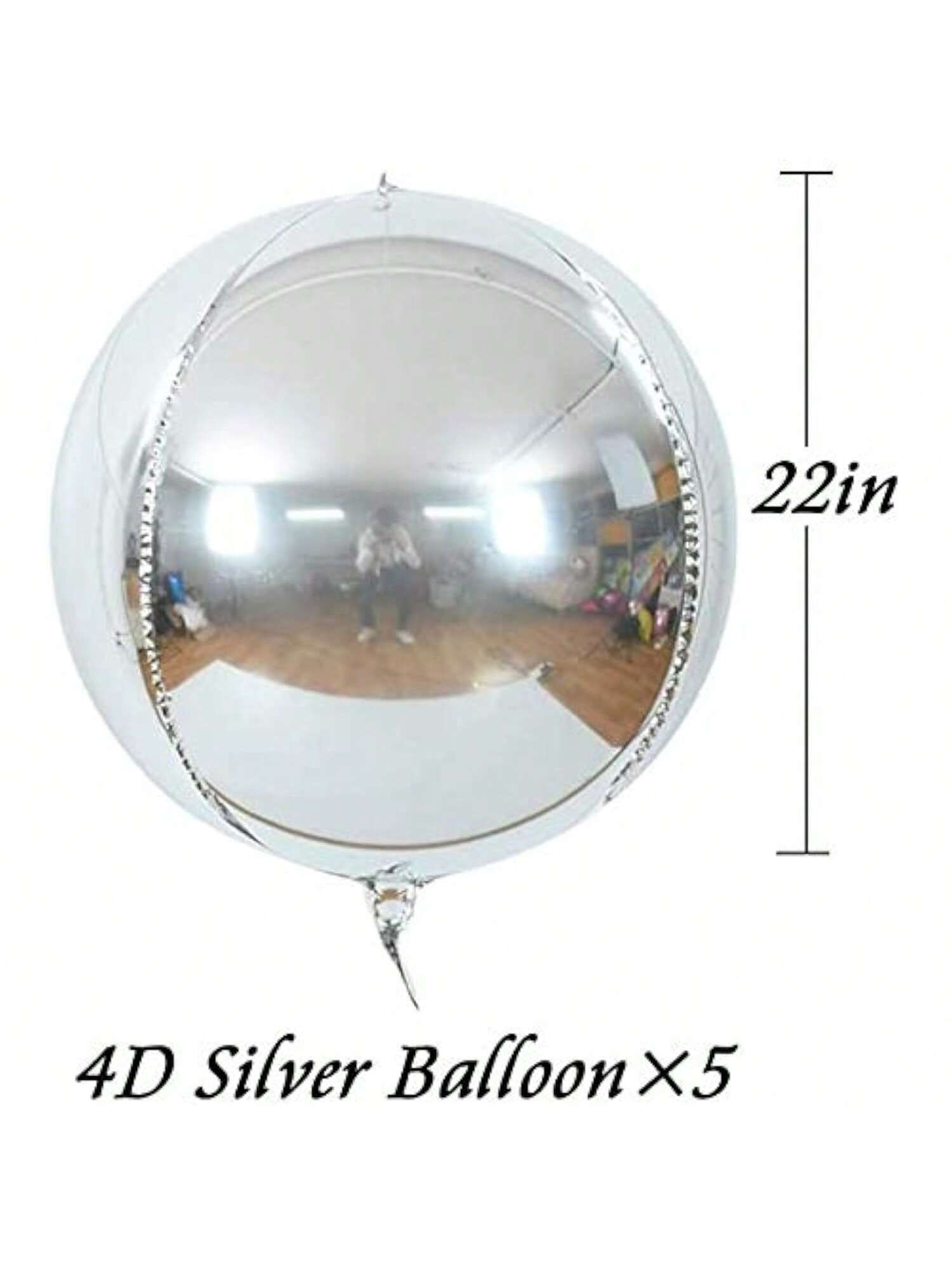 8PCS 22" Silver 4D Giant Round Foil Balloons Mirror Metallic Party Decor