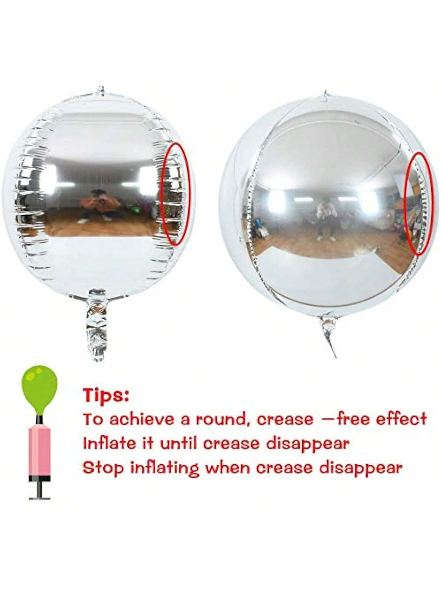 8PCS 22" Silver 4D Giant Round Foil Balloons Mirror Metallic Party Decor