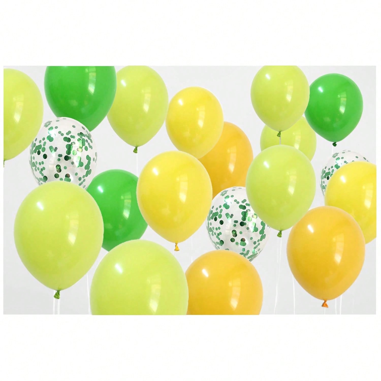 Assorted Yellow and Green Balloons with Confetti for Jungle and Birthday Parties
