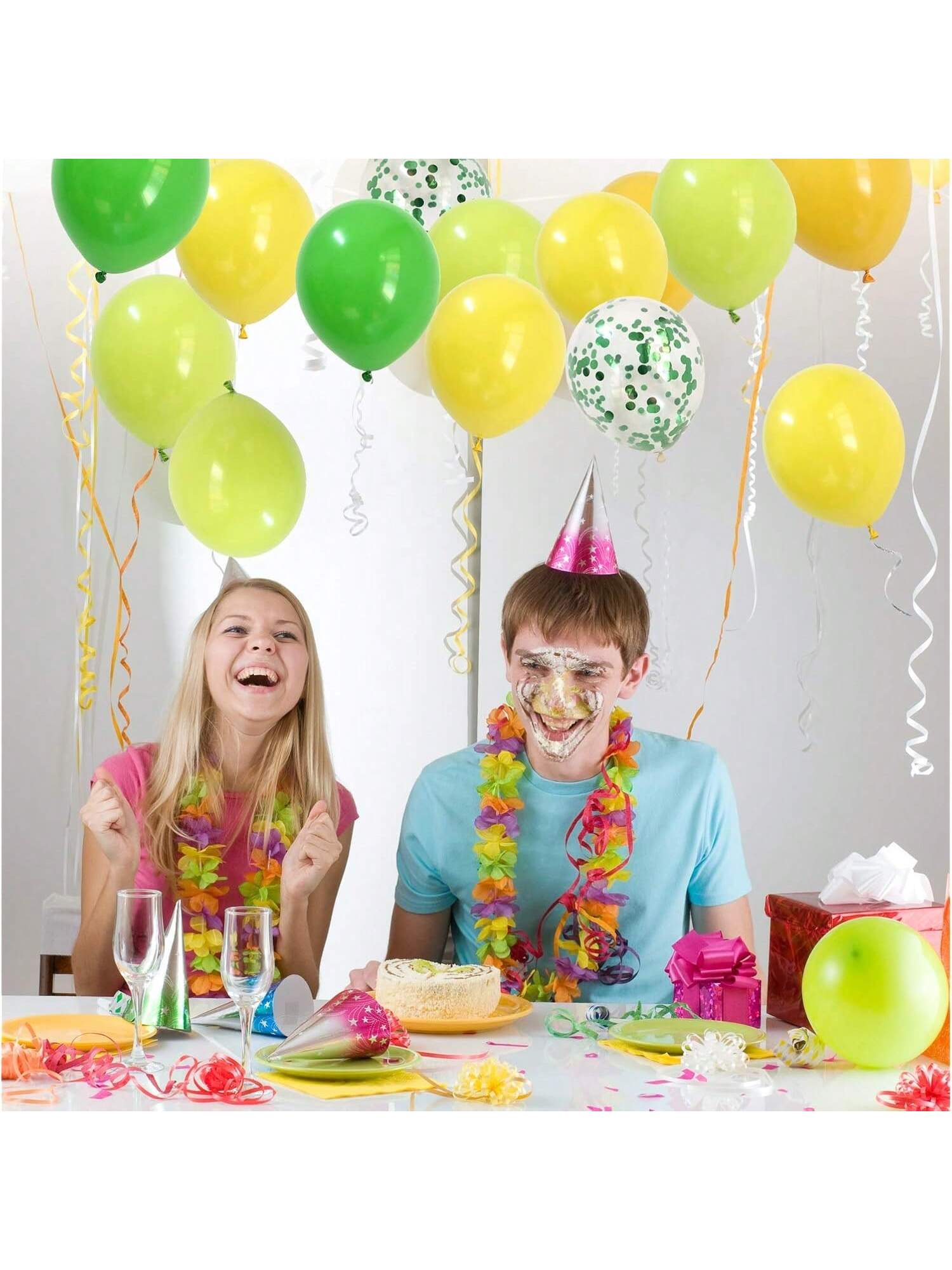 Assorted Yellow and Green Balloons with Confetti for Jungle and Birthday Parties