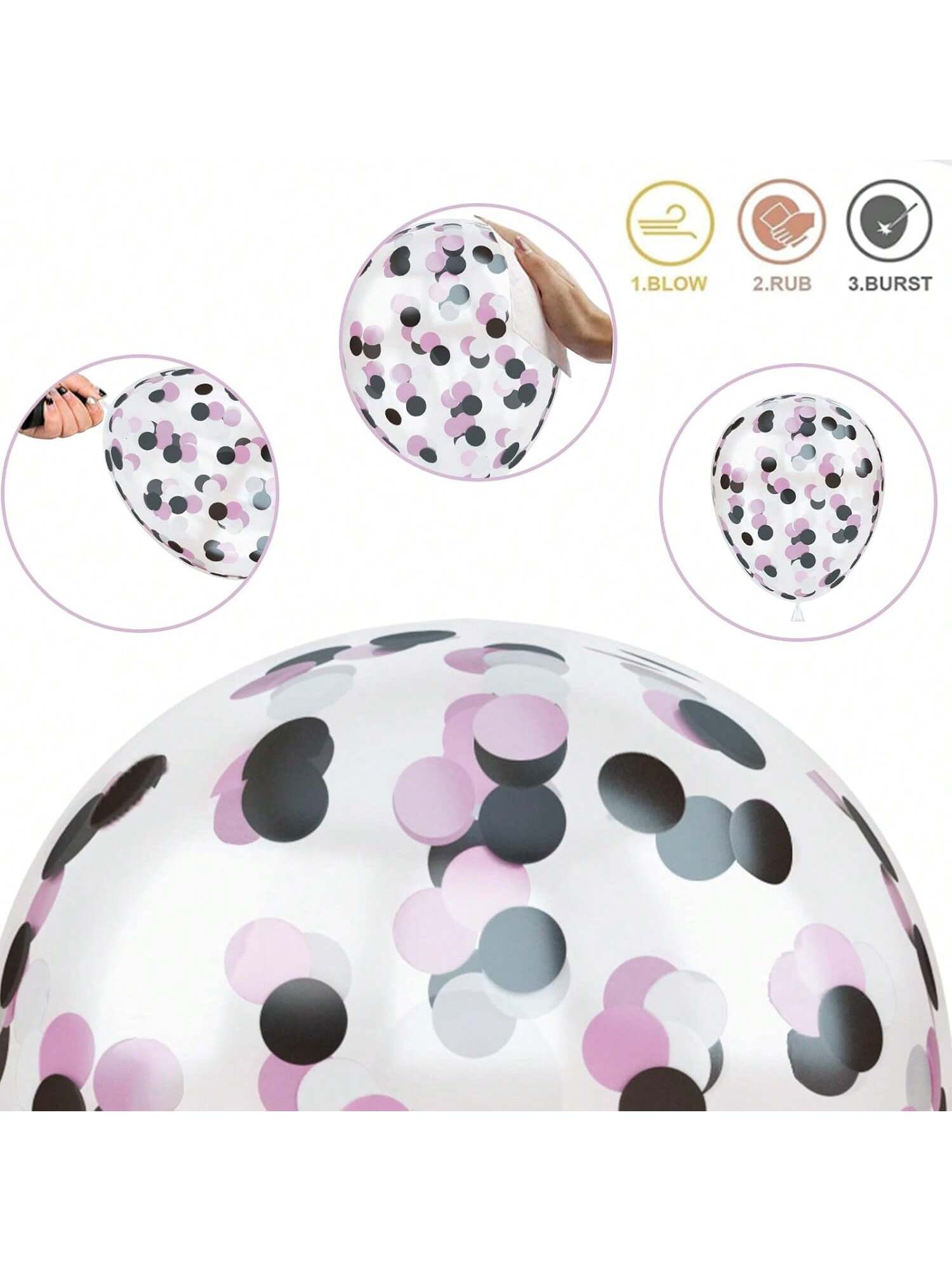 60-Pc Black Pink White Latex and Confetti Balloons for Birthday and Bridal Parties