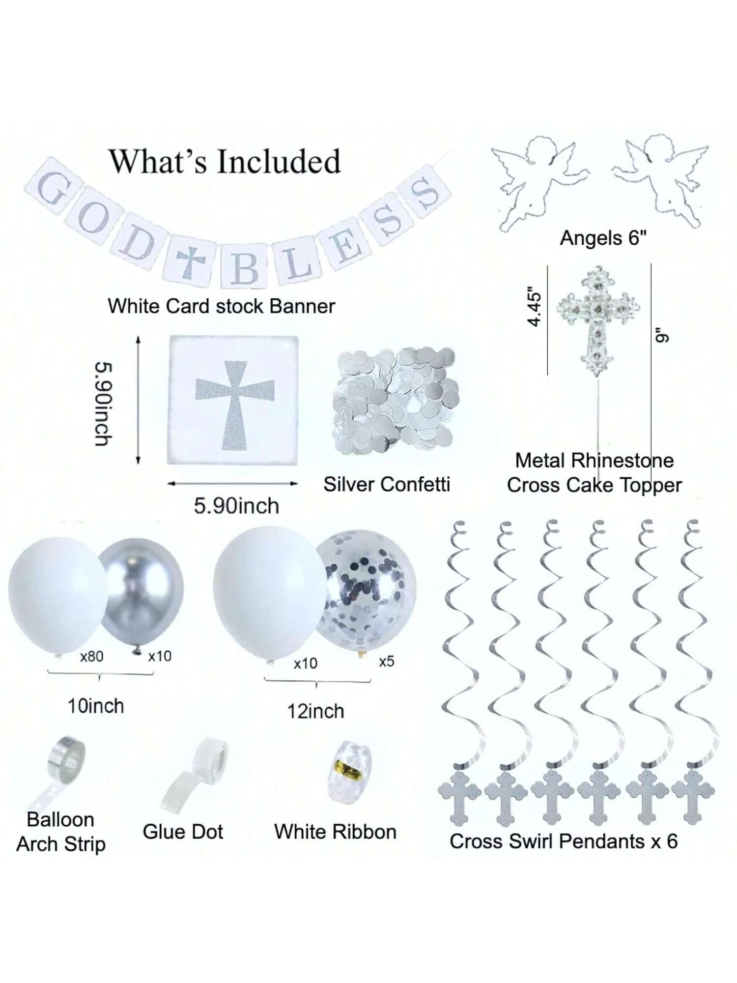 Baptism & Communion Decor Set with Banner Cross Cake Topper and Balloons
