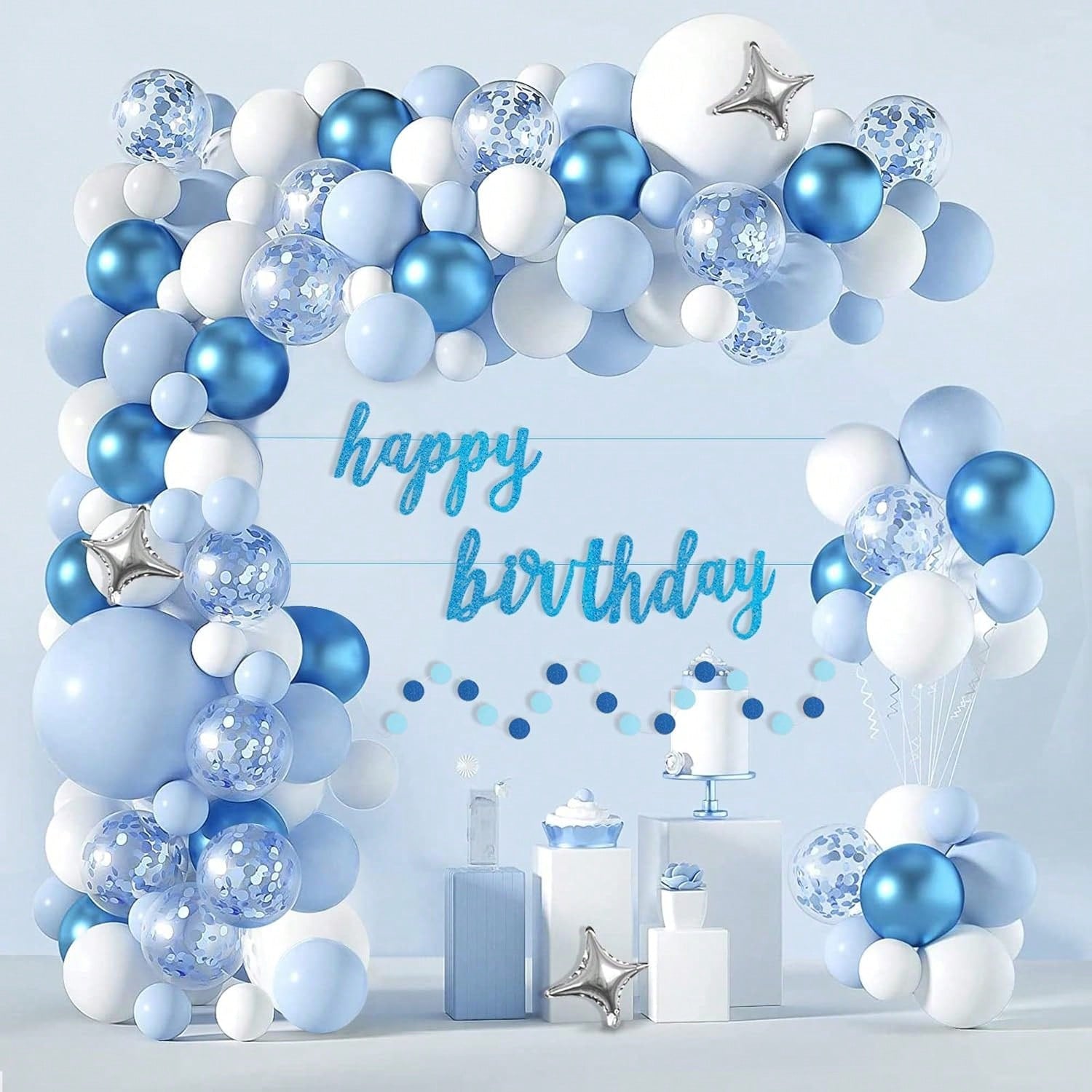 130PCS Blue & White Balloon Arch Kit for Showers, Gender Reveals & Parties