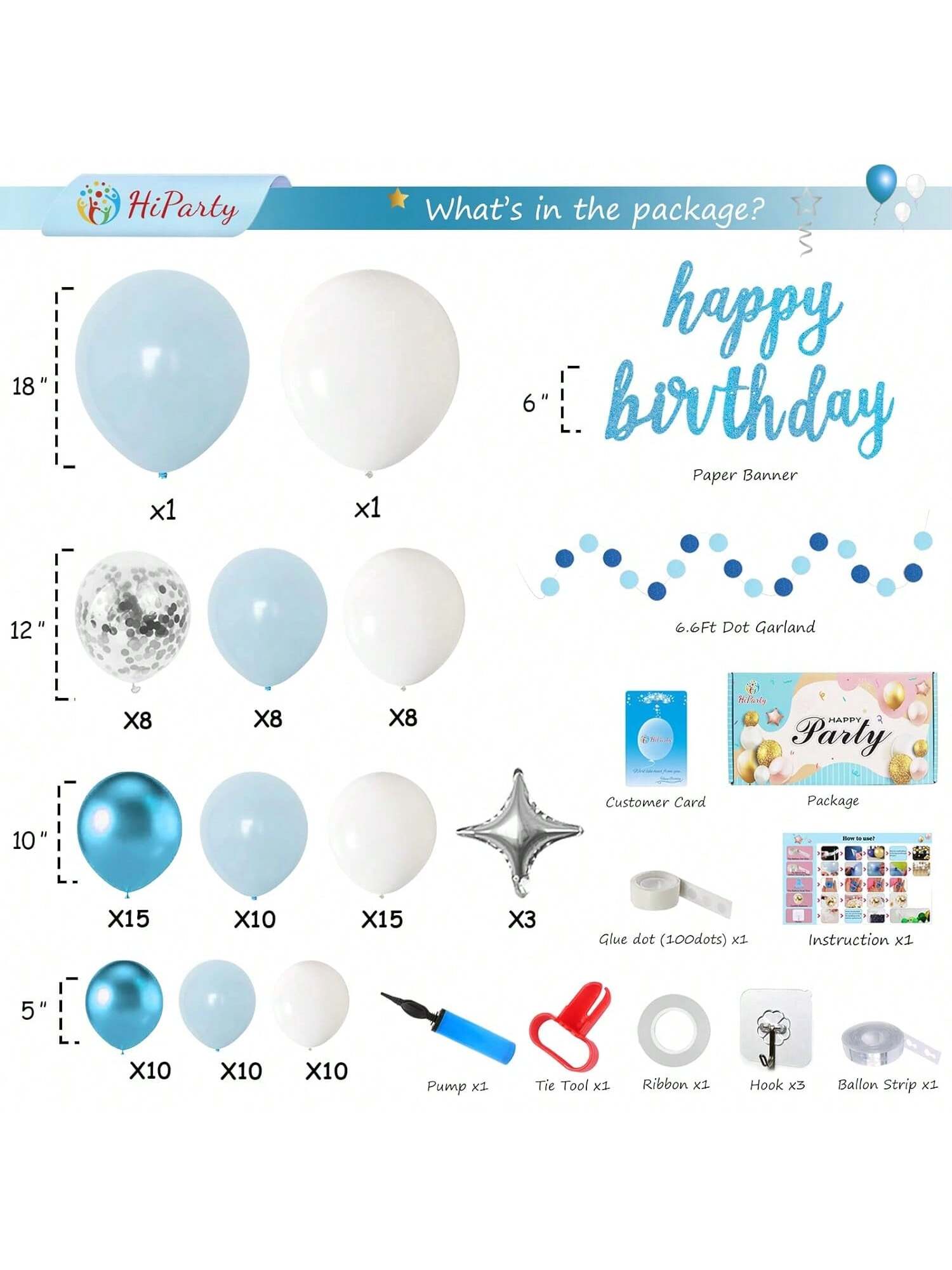 130PCS Blue & White Balloon Arch Kit for Showers, Gender Reveals & Parties
