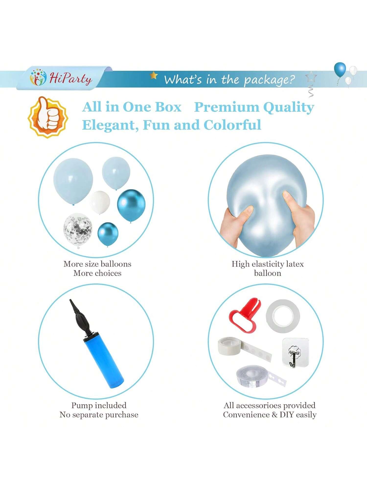 130PCS Blue & White Balloon Arch Kit for Showers, Gender Reveals & Parties