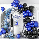 105-Pc Blue and Black Balloon Arch Kit with Silver Metallic Balloons for Parties