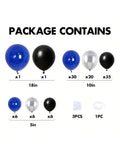 105-Pc Blue and Black Balloon Arch Kit with Silver Metallic Balloons for Parties