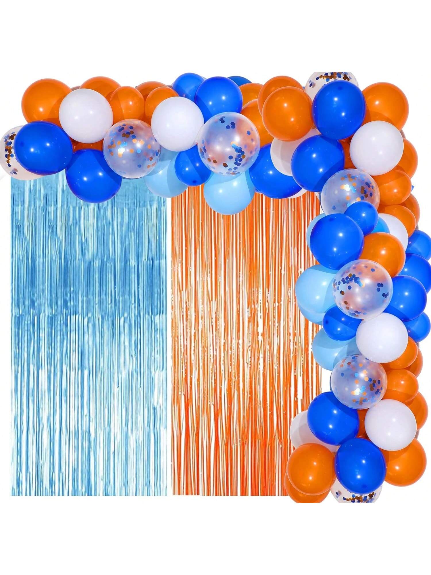 Blue Dog Party Decorations 2PCS Fringe Curtain 63PCS Orange Balloon Garland