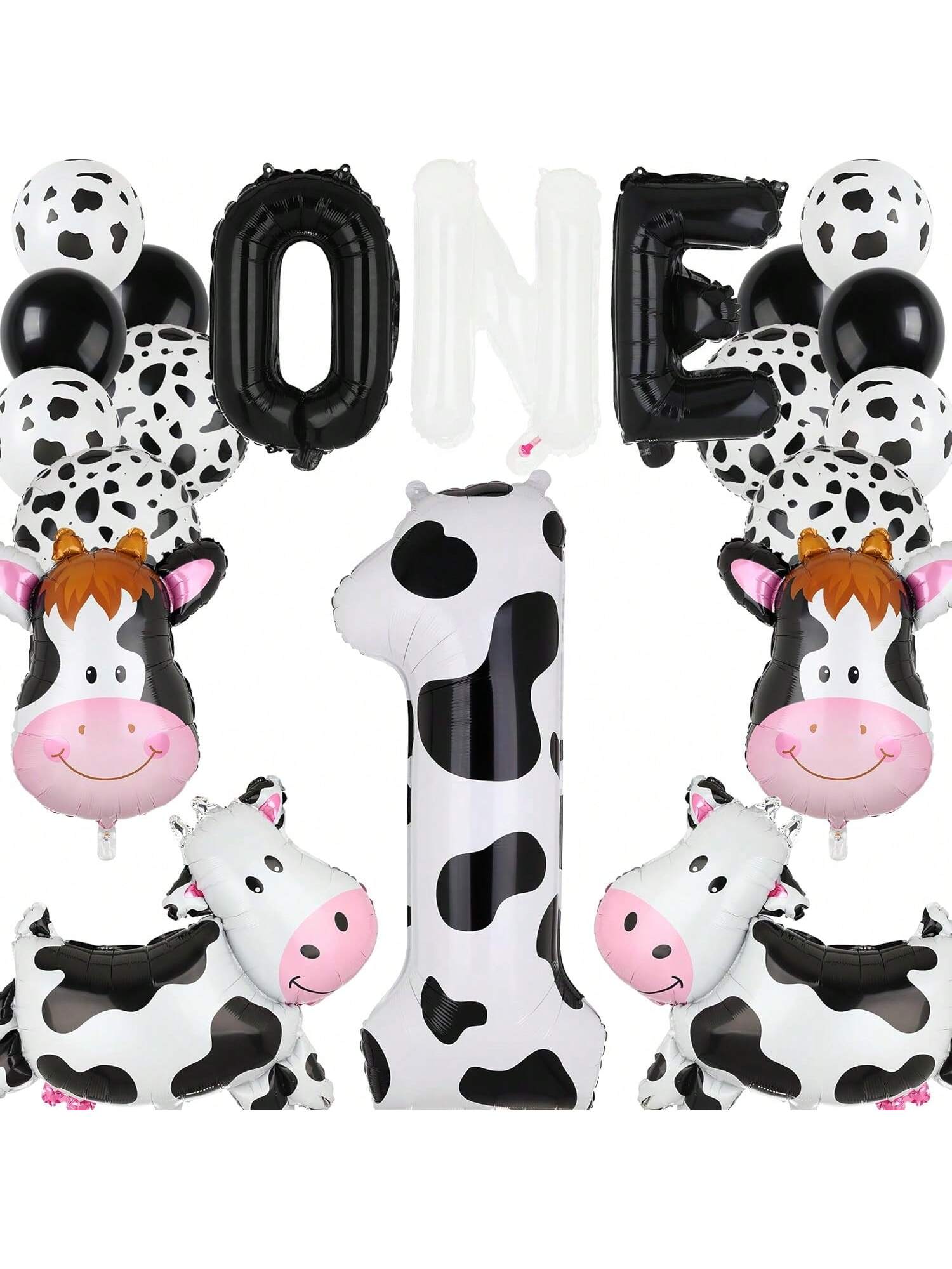 40in Cow Print Number Balloon 1st Birthday Barnyard Theme Party Decor 18pcs Kit