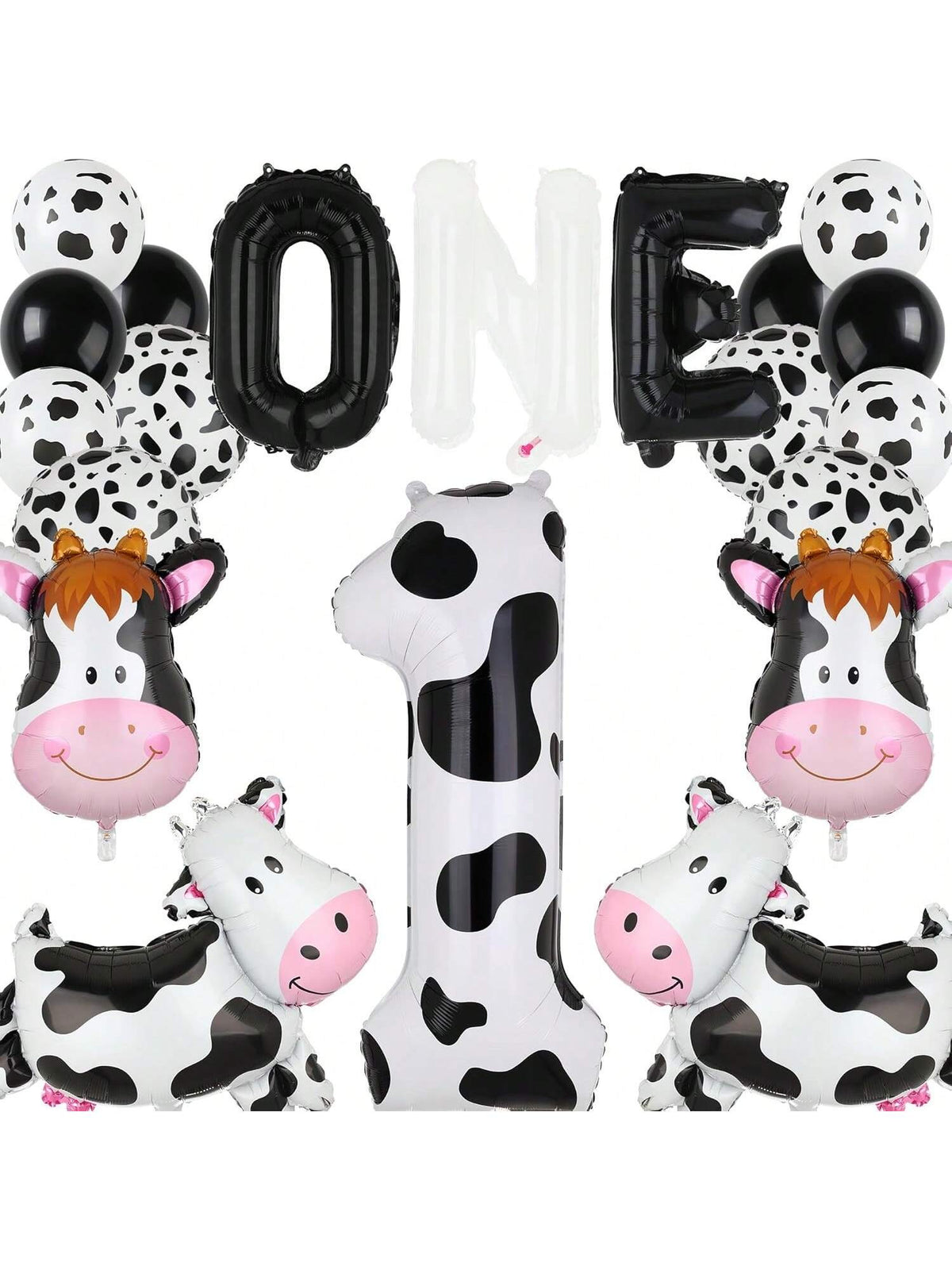 40in Cow Print Number Balloon 1st Birthday Barnyard Theme Party Decor 18pcs Kit