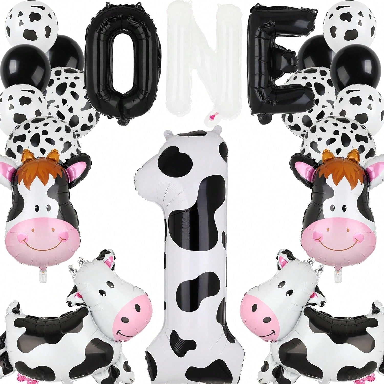 40in Cow Print Number Balloon 1st Birthday Barnyard Theme Party Decor 18pcs Kit
