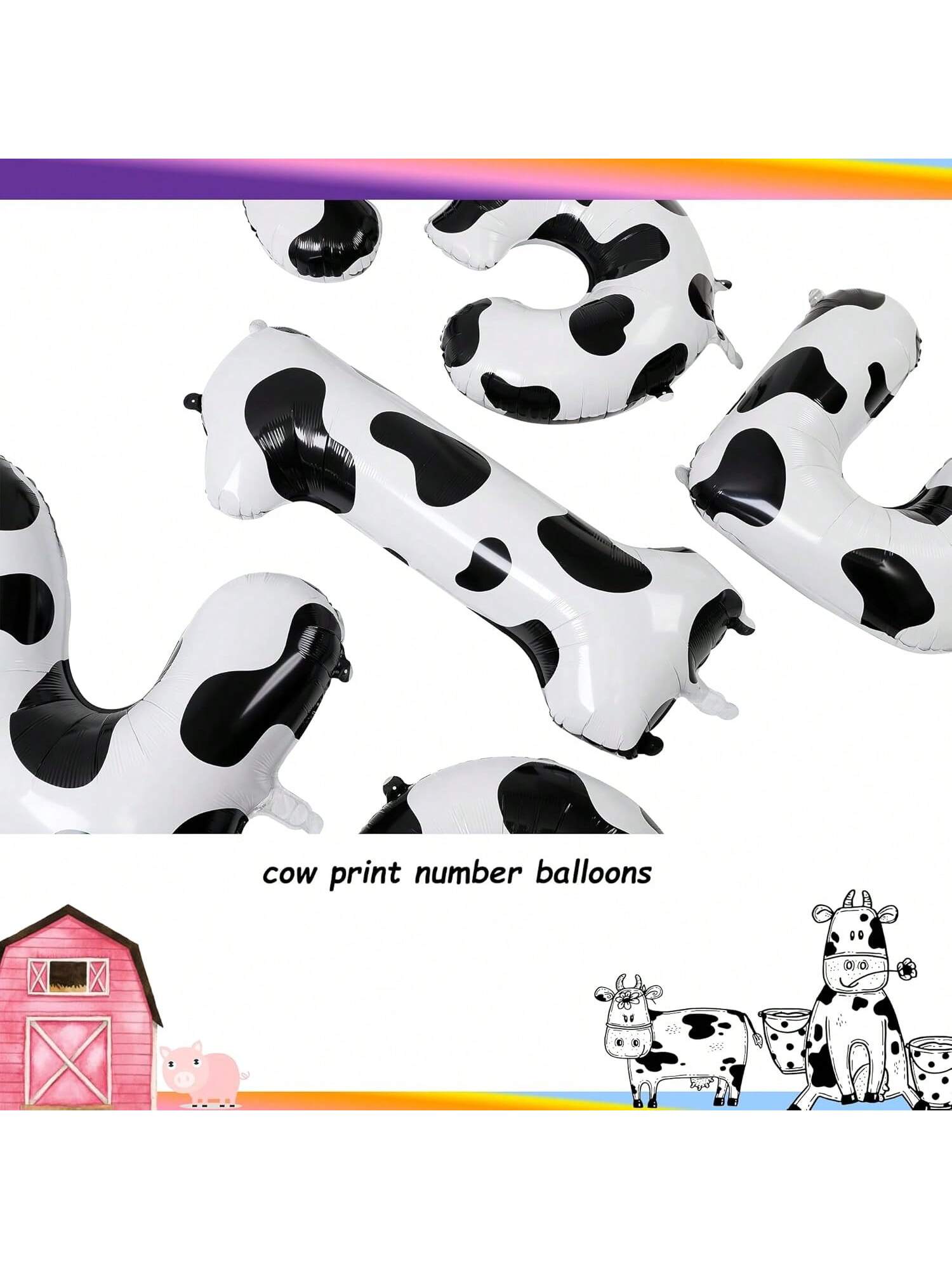 40in Cow Print Number Balloon 1st Birthday Barnyard Theme Party Decor 18pcs Kit