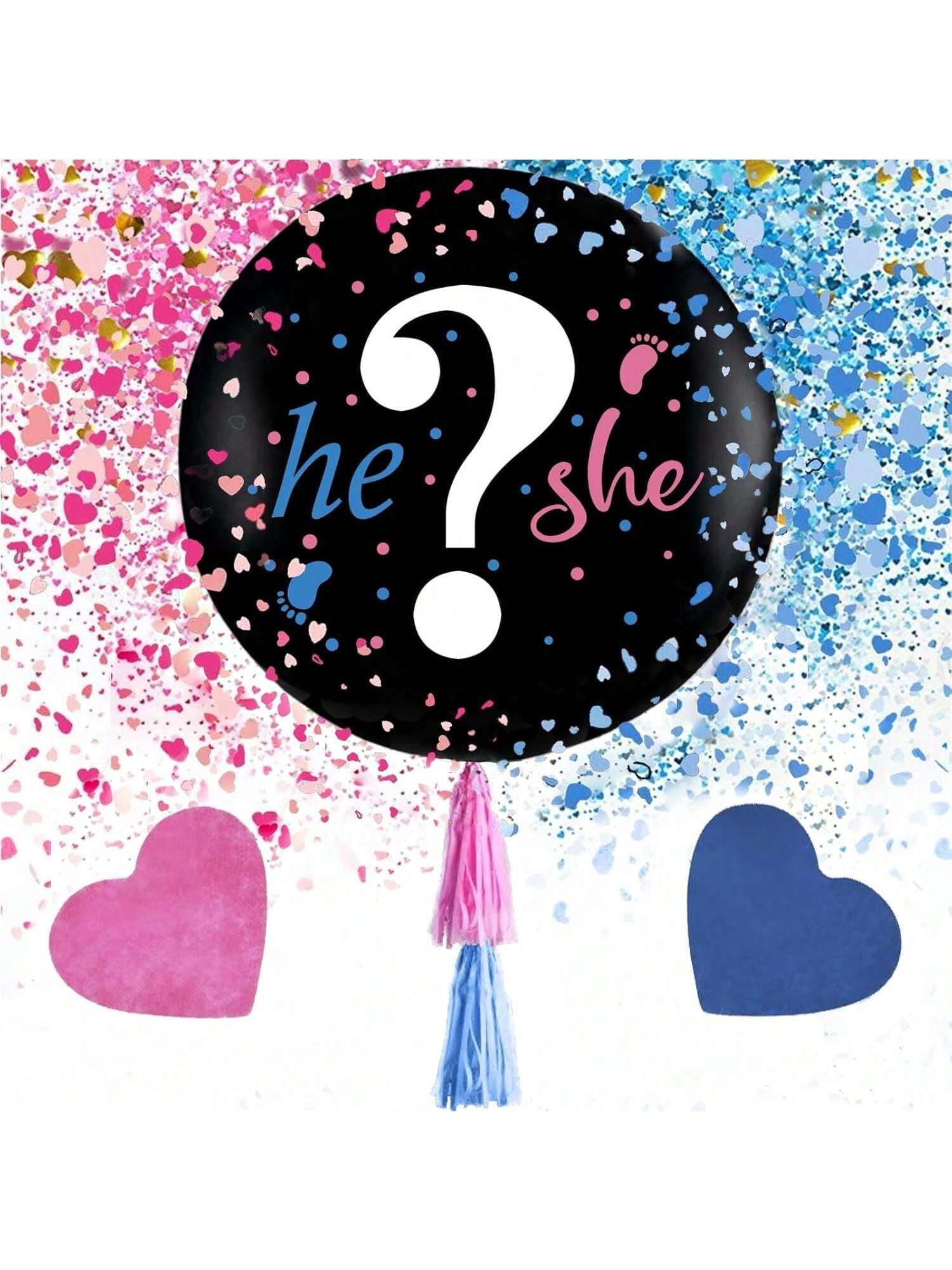Gender Reveal Balloons 36in Black 2-Pack Party Decoration Kit