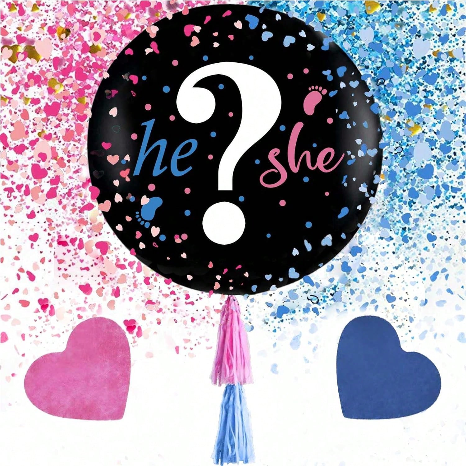 Gender Reveal Balloons 36in Black 2-Pack Party Decoration Kit