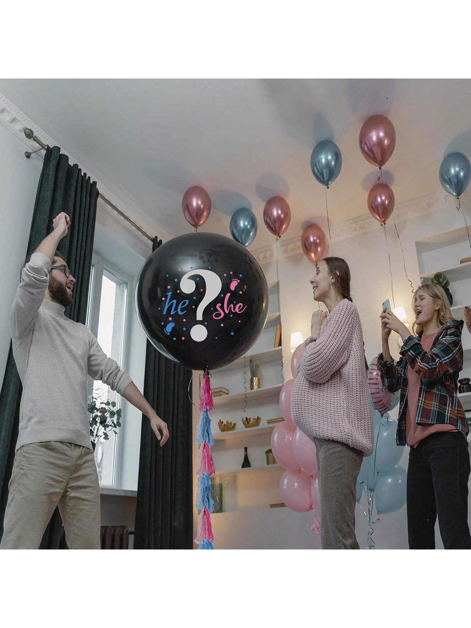 Gender Reveal Balloons 36in Black 2-Pack Party Decoration Kit
