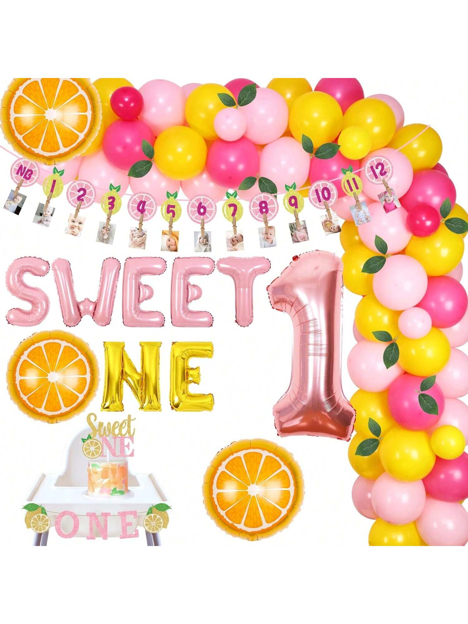 Lemon First Birthday Party Decorations Balloon Arch Foil Number 1 Balloon